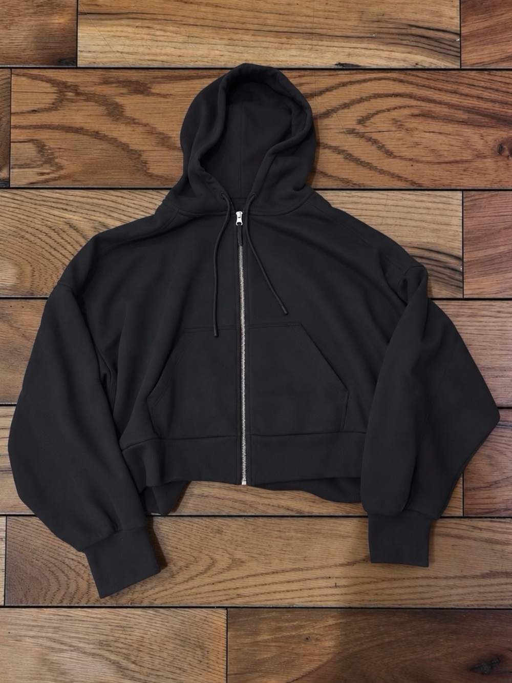 SHEIN Women’s L Black Cropped Full Zip Hoodie Oversized Fleece Sweatshirt